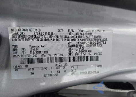 2013 Ford Focus Se из США, поврежденный, VIN 1FADP3F28DL201792